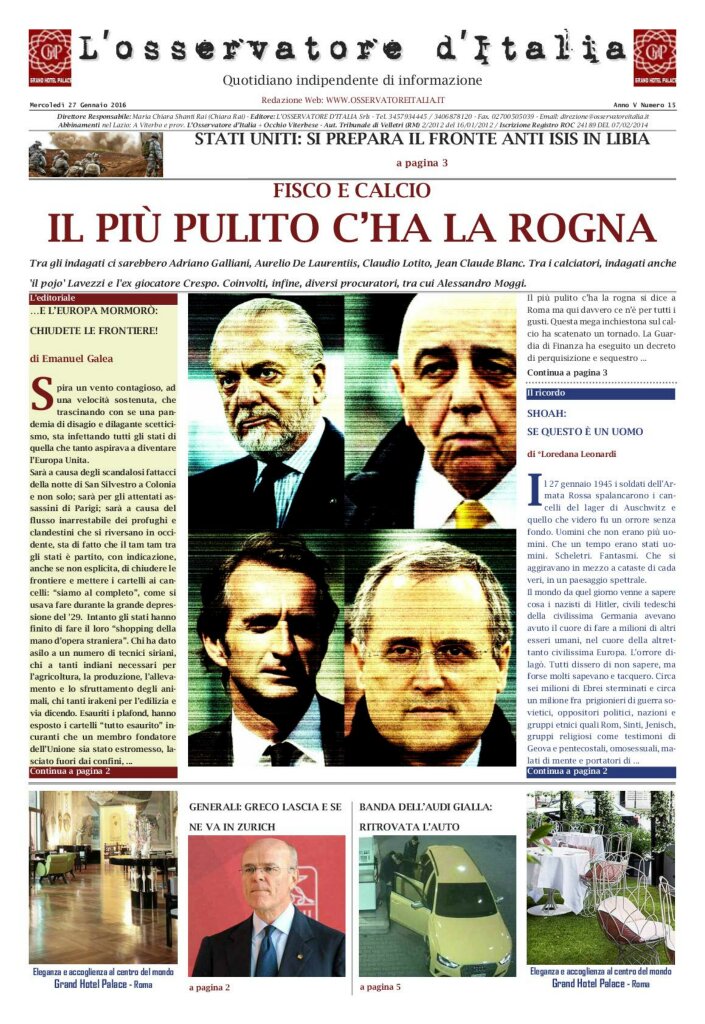 L'osservatore d'Italia edizione del 27 Gennaio 2016